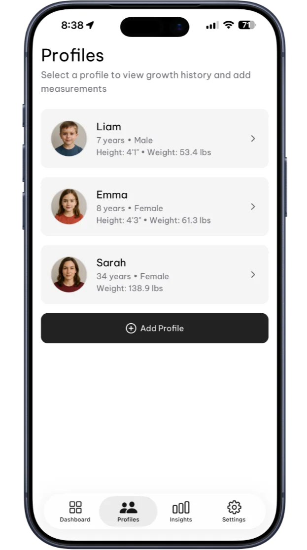 Profile management screen